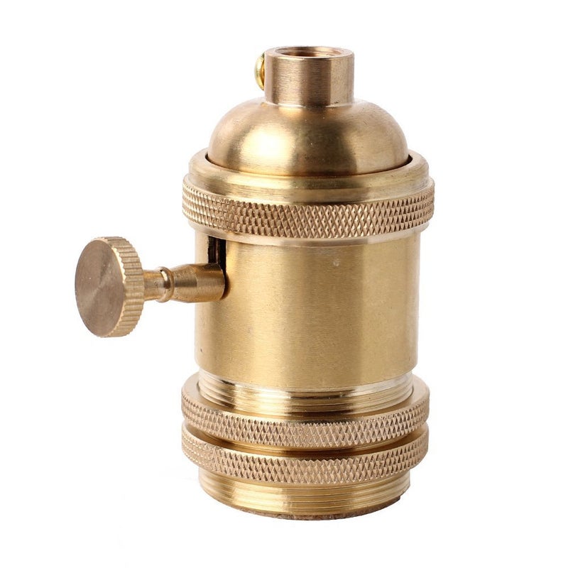 Superdream Brass Screw Thread DIY Light Socket Vintage Copper Edison Retro Pendant Lamp Holder for E26 E27 Light Bulbs, with Golden Key Switch Multi-Function Socket (1 Pack) - Image 1